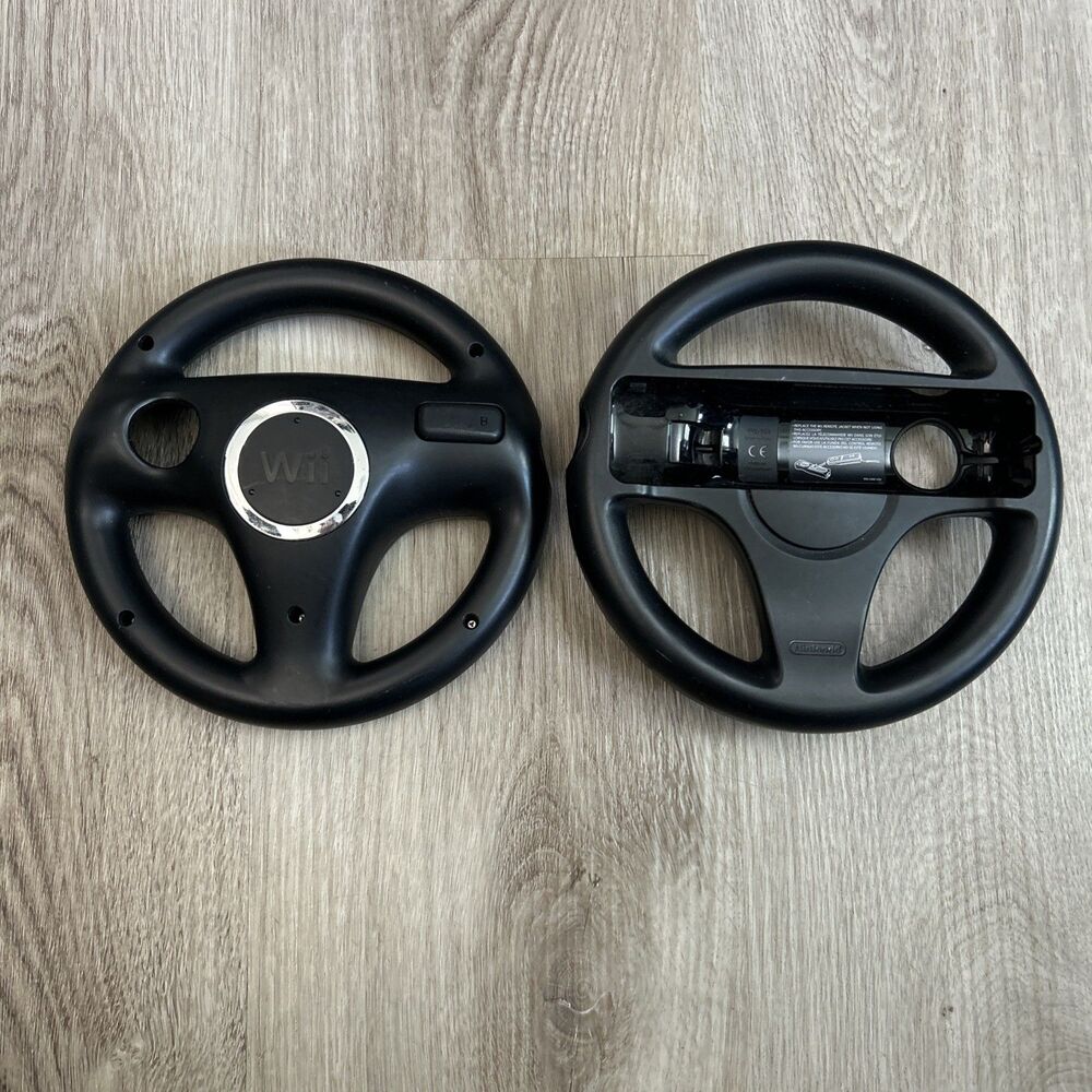 Nintendo Wii Steering Wheel x2 Mario Kart Racing OEM Official Black RVL-024